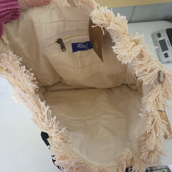 Raj Anthropology Yellow Black Fringe Embrodiered Leather Shoulder Bag Tote Purse - Picture 10 of 16